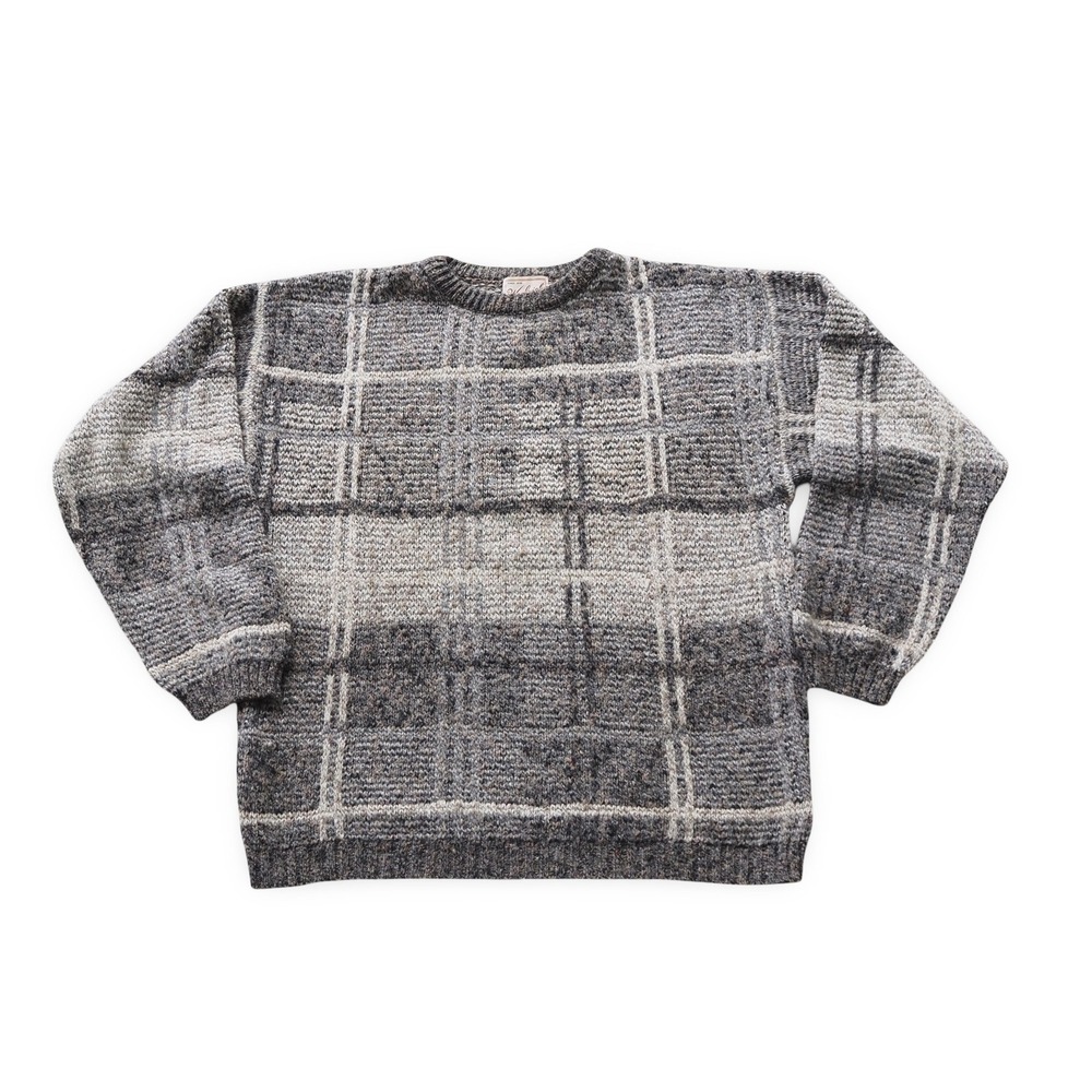 Woolrich Vintage 90s Plaid Knit‎ Sweater Mens Large Gray Made in USA Rugged L